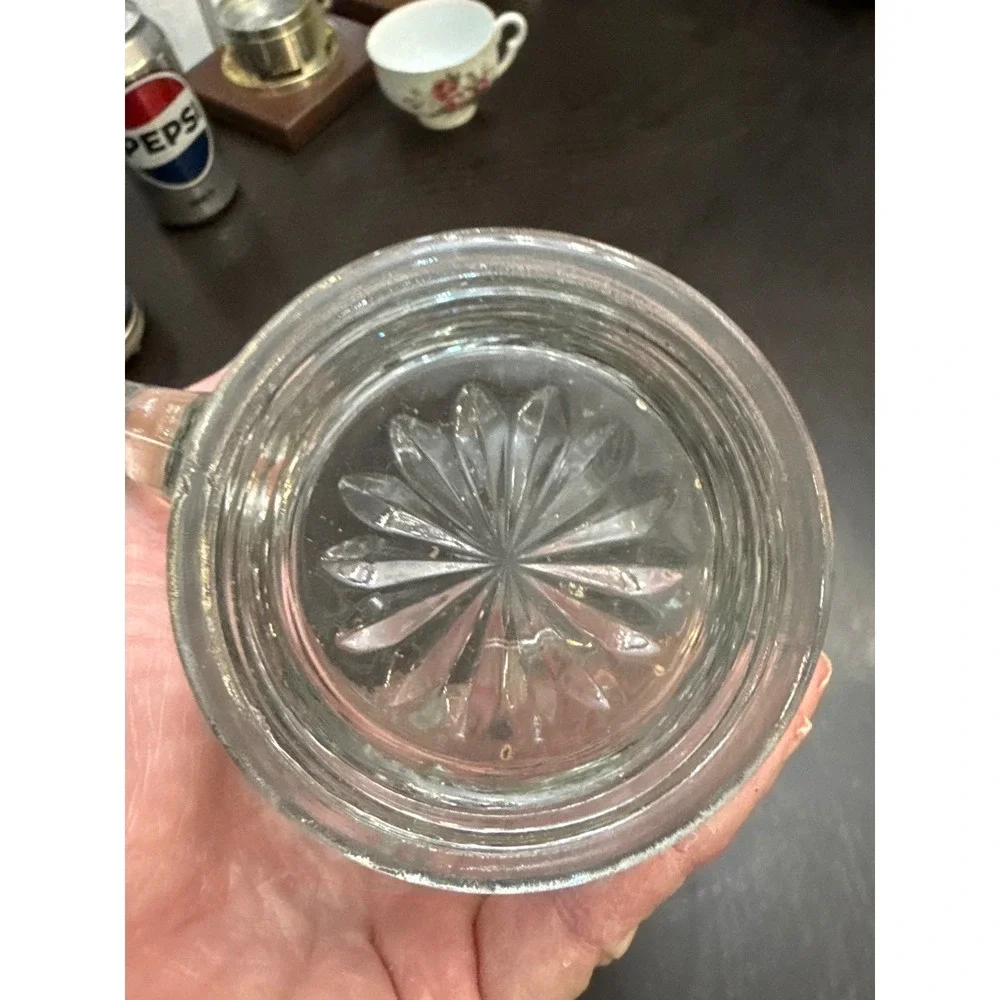 Vintage Clear Pressed Glass Pitcher‎ Starburst Thumbprint Pattern Small 5.25in